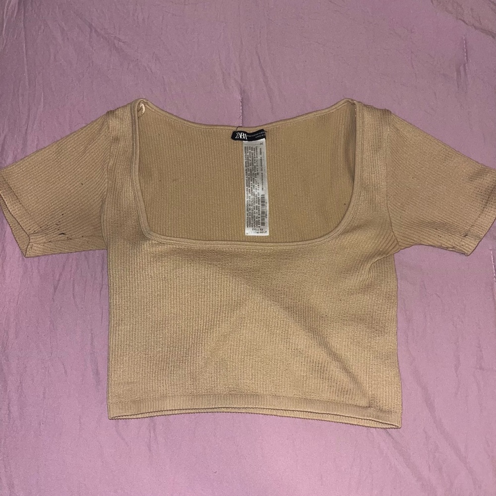 Zara Beige Ribbed Bodysuit